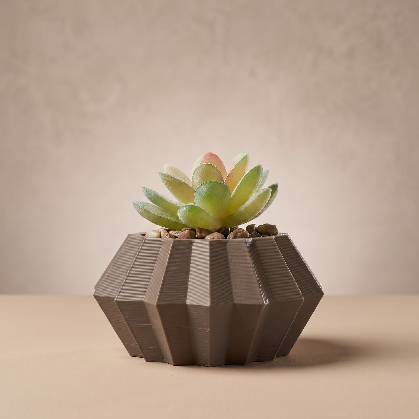 Facet Planter with Artificial Succulent