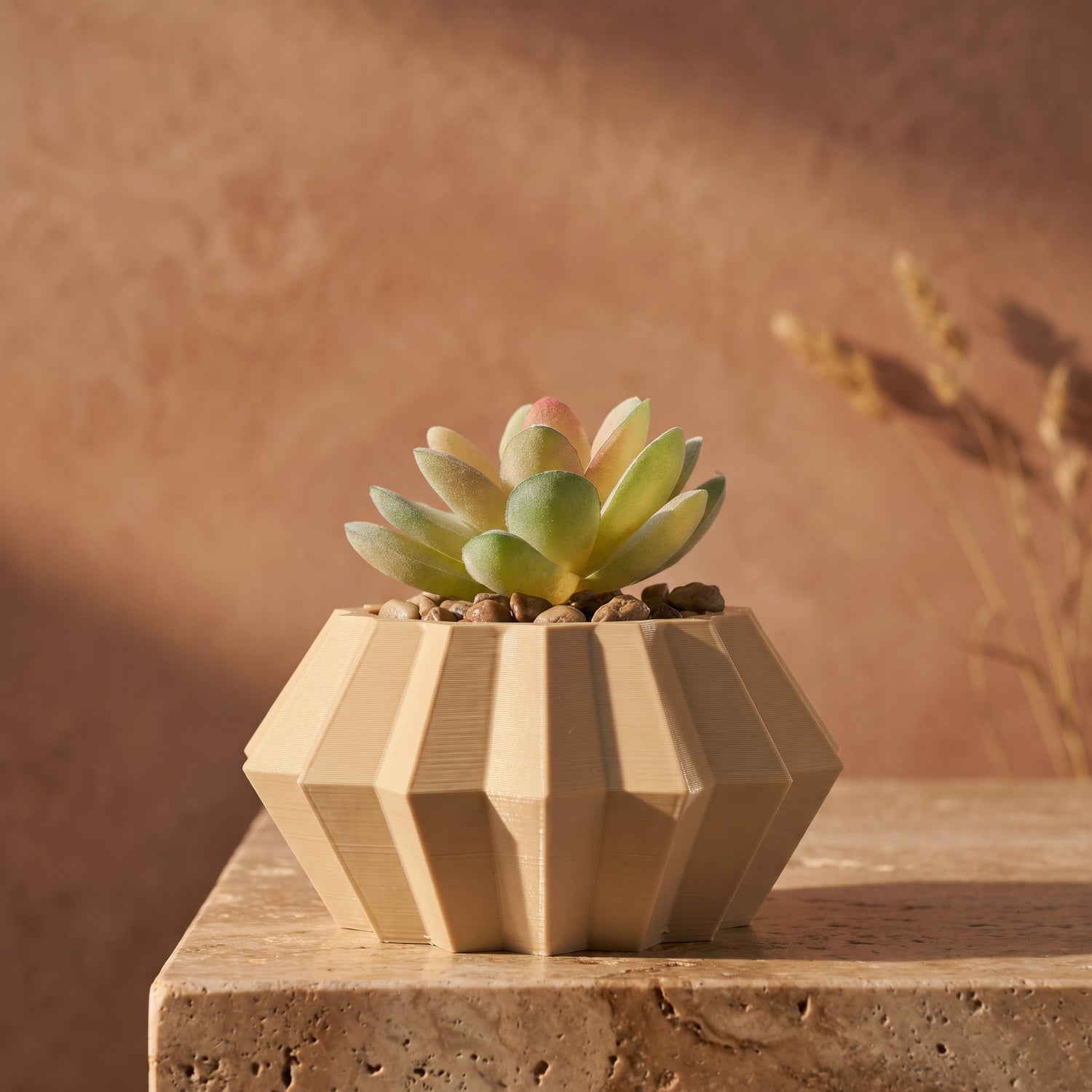 Facet planter with artificial succulent, 3D printed in Sydney