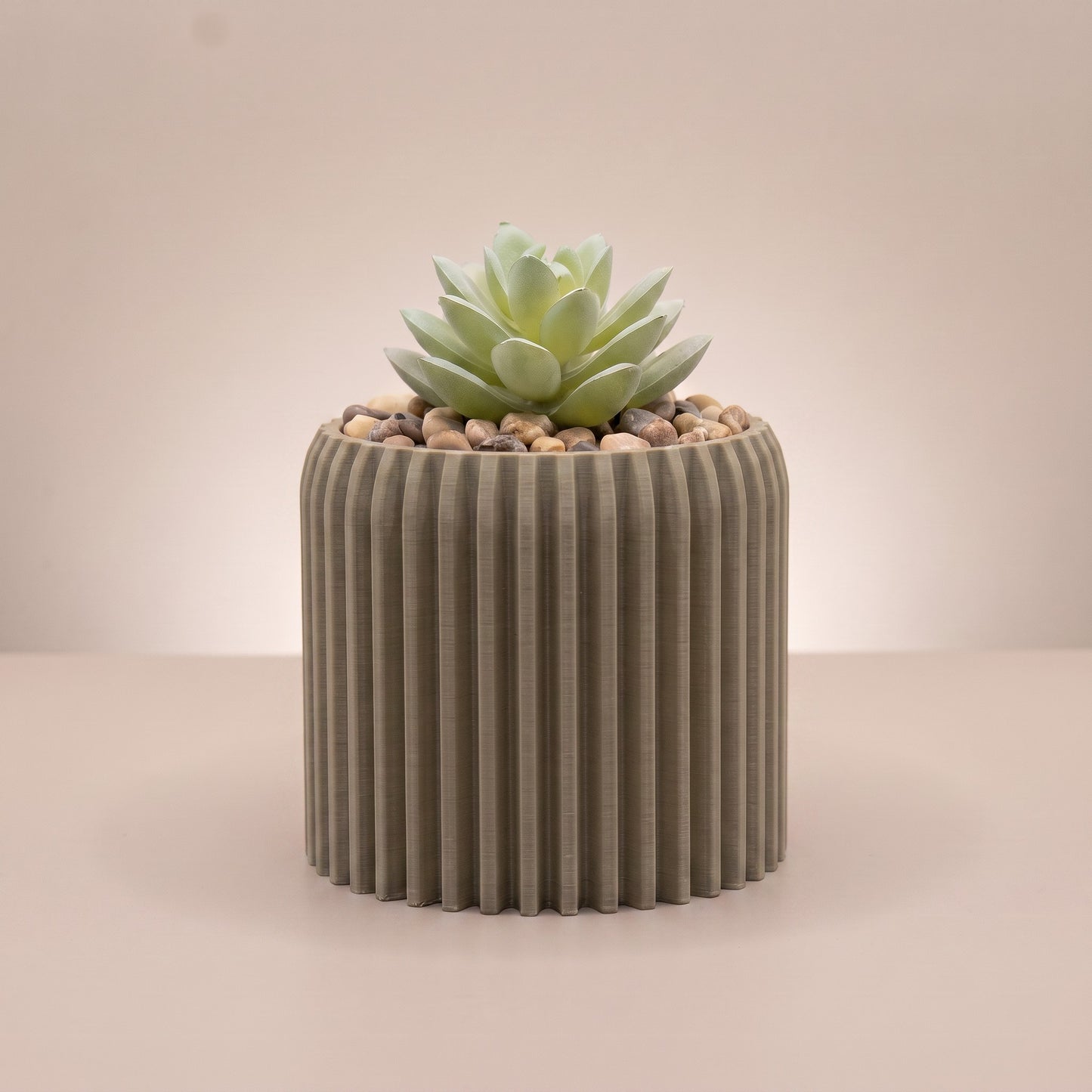 Flute Planter with Artificial Succulent