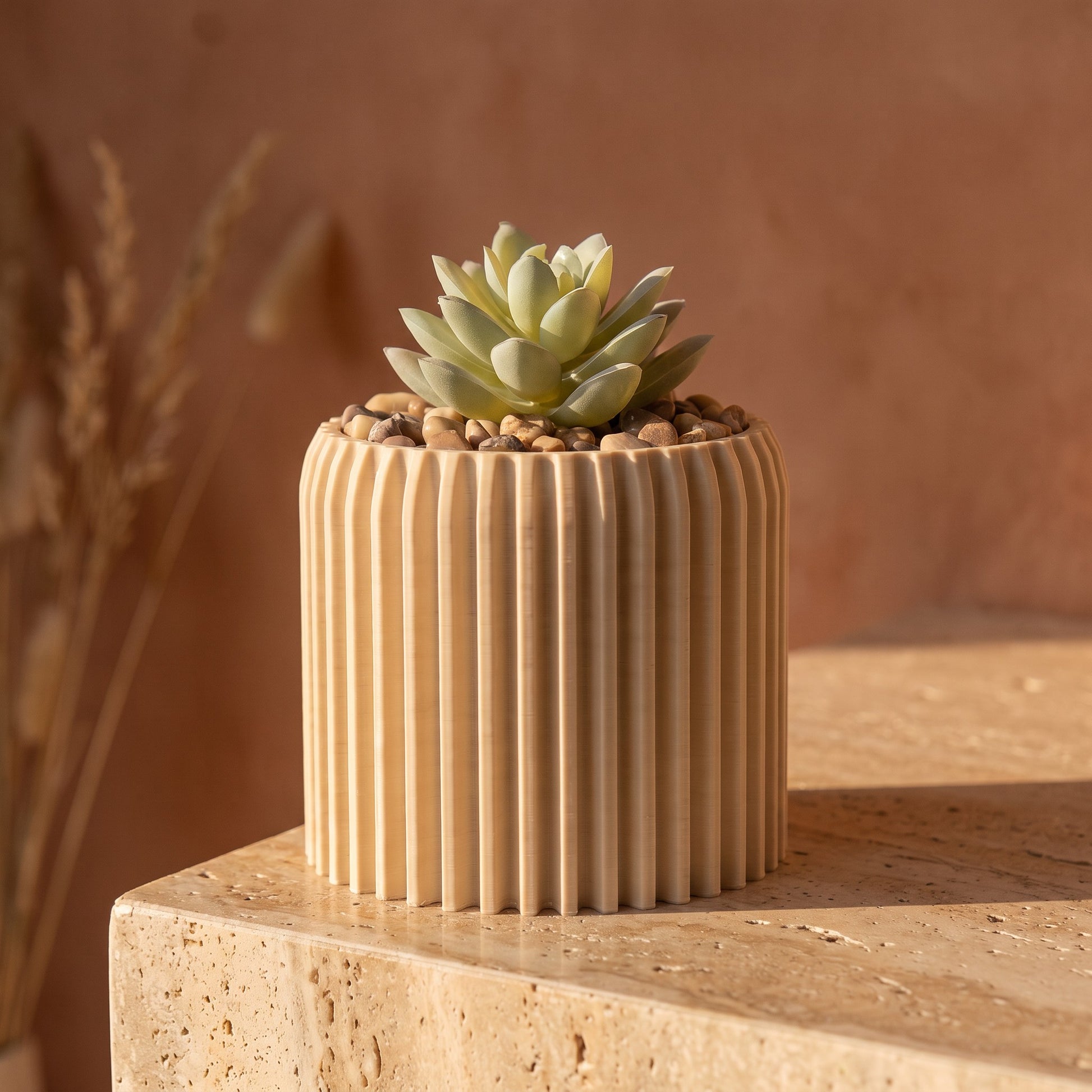 Flute planter with artificial succulent, 3D printed in Sydney
